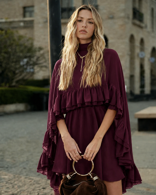 Women's Layered Chiffon Ruffle Mini Dress | Cloak