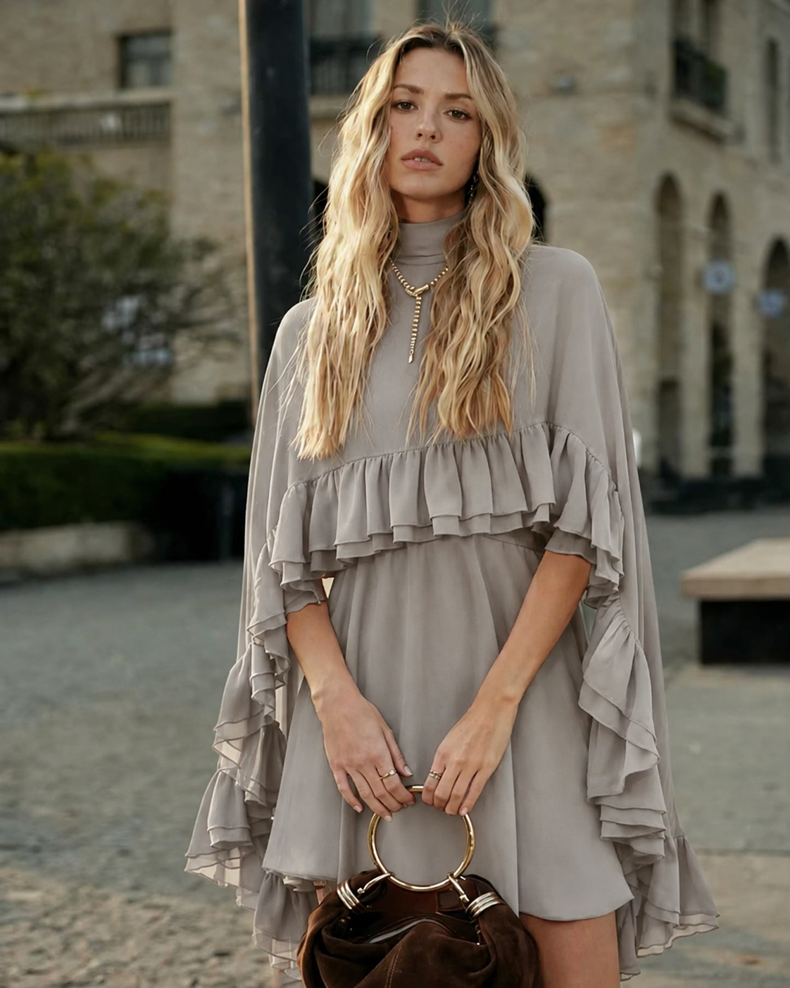 Women's Layered Chiffon Ruffle Mini Dress | Cloak