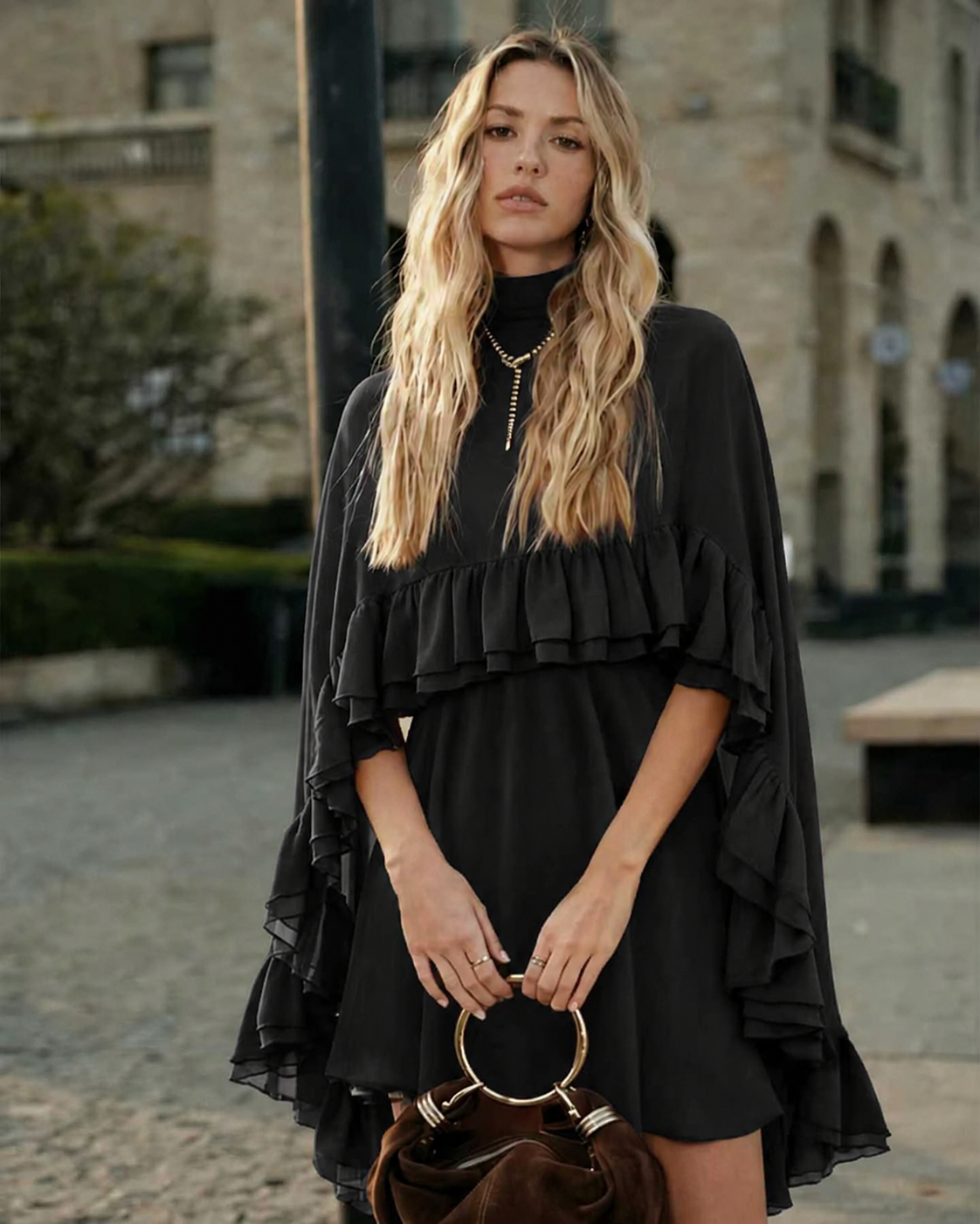Women's Layered Chiffon Ruffle Mini Dress | Cloak