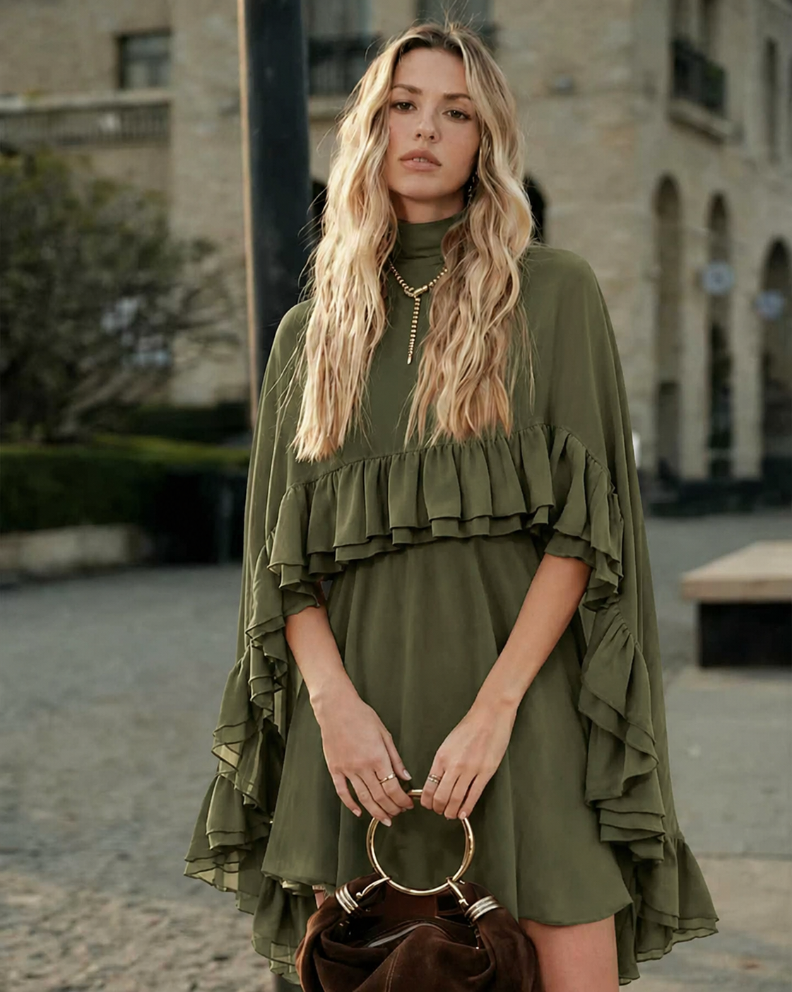 Women's Layered Chiffon Ruffle Mini Dress | Cloak