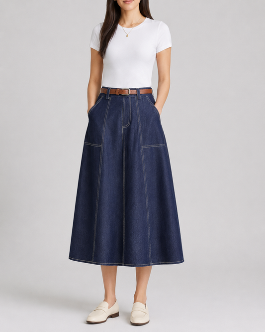 Women's A-Line Denim Skirt | Side Pockets