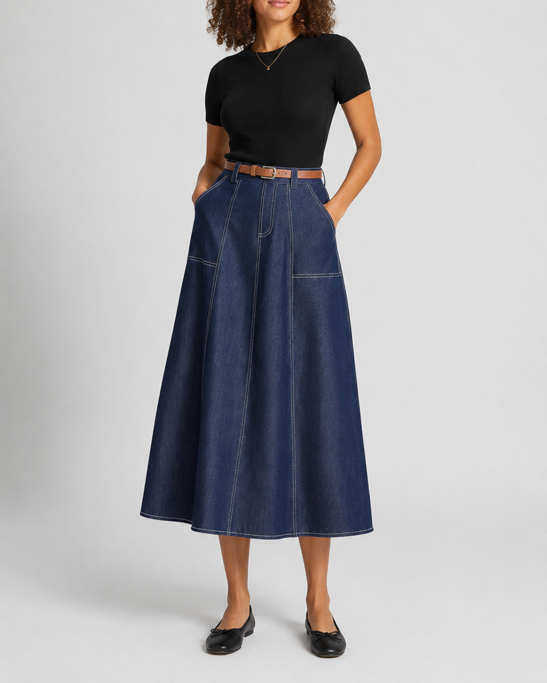 Women's A-Line Denim Skirt | Side Pockets