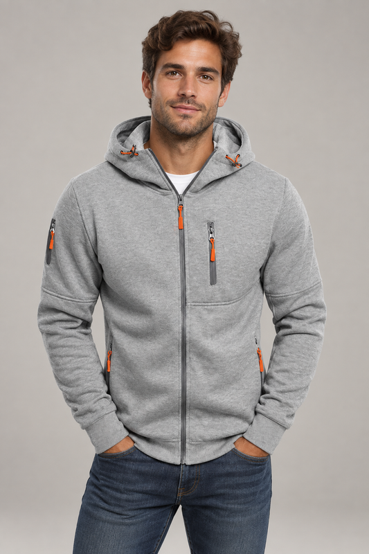 Sudadera con capucha cálida para hombre, con cremallera y bolsillo en el pecho | Corte casual