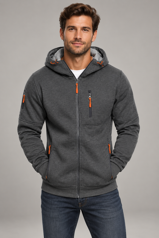 Sudadera con capucha cálida para hombre, con cremallera y bolsillo en el pecho | Corte casual