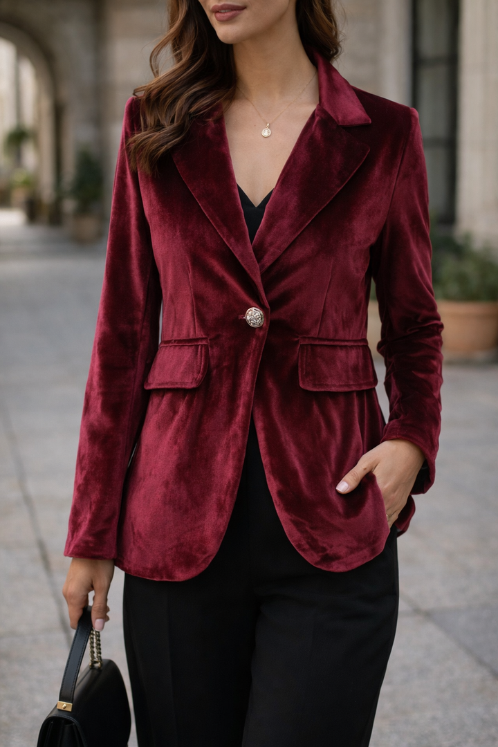 Women's Blazer Velvet Slim Fit One-Button Closure