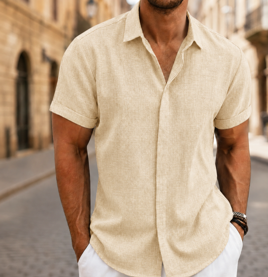 Chemise d'été légère pour homme à manches courtes avec boutons sur le devant