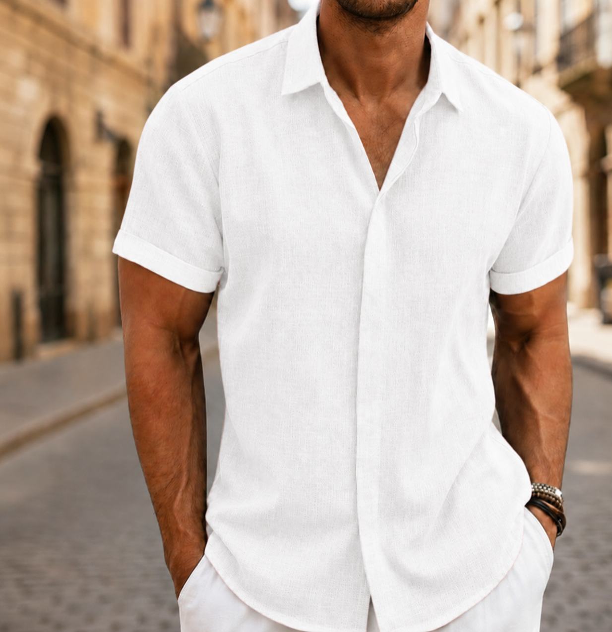 Chemise d'été légère pour homme à manches courtes avec boutons sur le devant