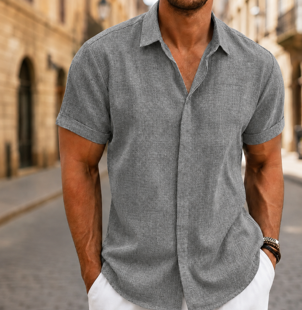 Chemise d'été légère pour homme à manches courtes avec boutons sur le devant