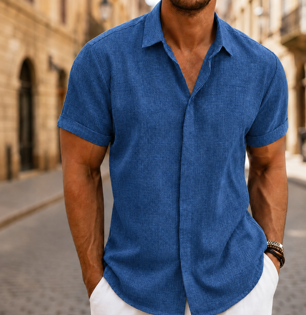 Chemise d'été légère pour homme à manches courtes avec boutons sur le devant