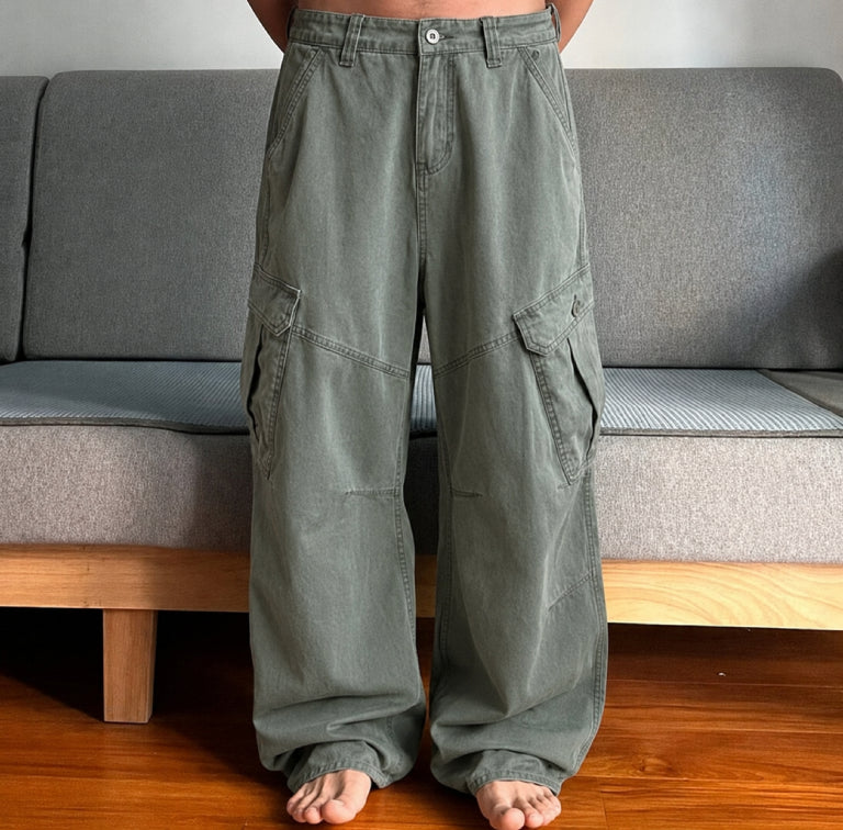 Pantalon cargo délavé pour homme, coupe ample