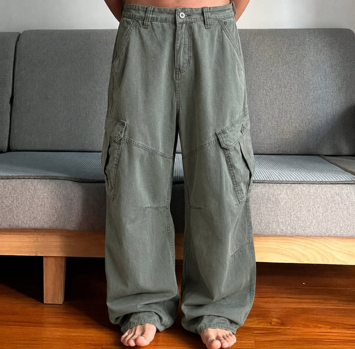 Pantalon cargo délavé pour homme, coupe ample