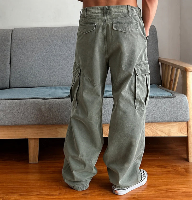 Pantalon cargo délavé pour homme, coupe ample