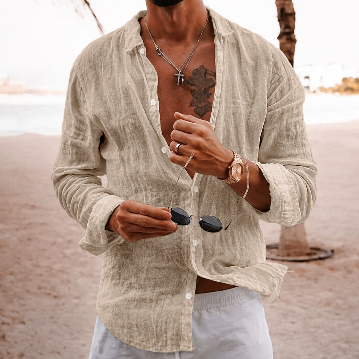 Men’s Lightweight Textured Shirt | Relaxed Long-Sleeve Button-Up
