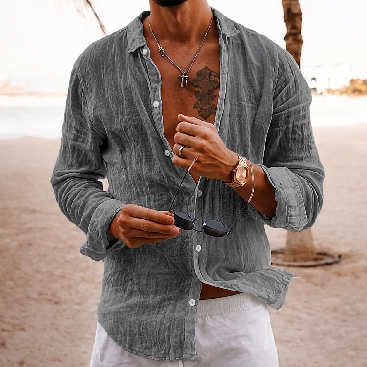 Men’s Lightweight Textured Shirt | Relaxed Long-Sleeve Button-Up