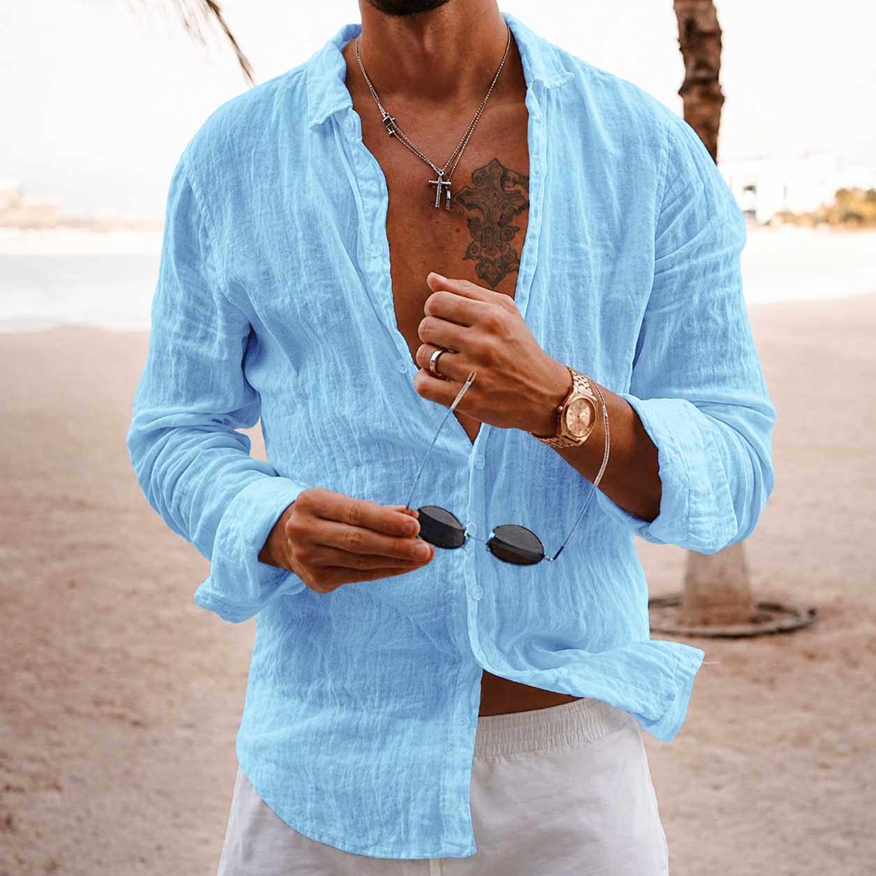 Men’s Lightweight Textured Shirt | Relaxed Long-Sleeve Button-Up