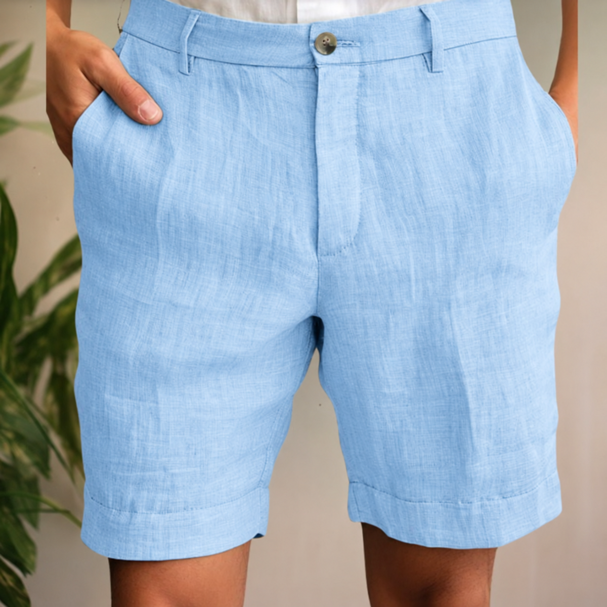 Men's Relaxed Fit Linen Shorts | Cuffed Hem
