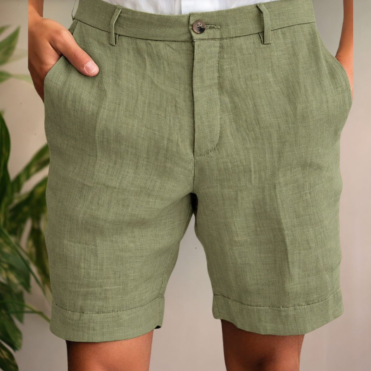 Men's Relaxed Fit Linen Shorts | Cuffed Hem