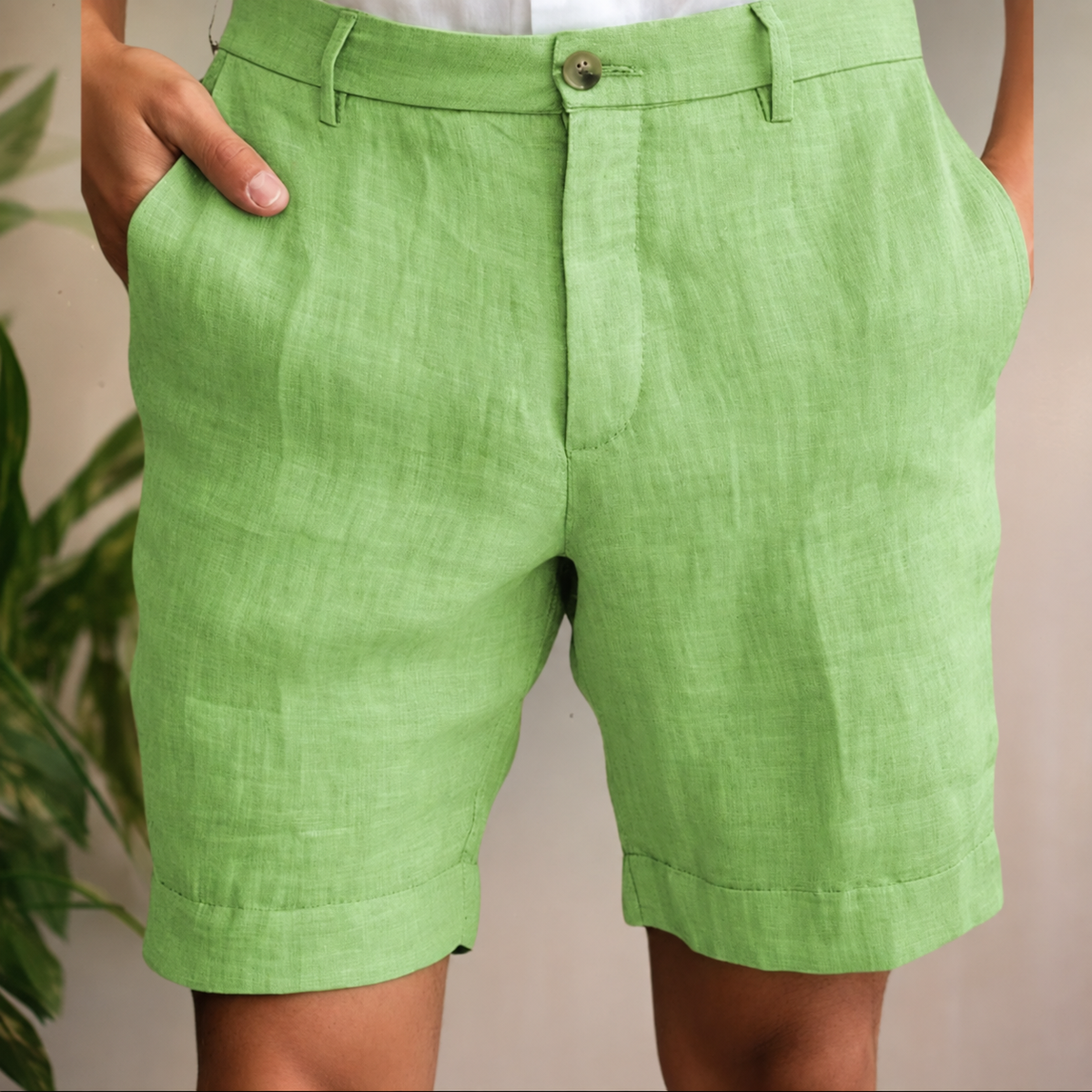 Men's Relaxed Fit Linen Shorts | Cuffed Hem
