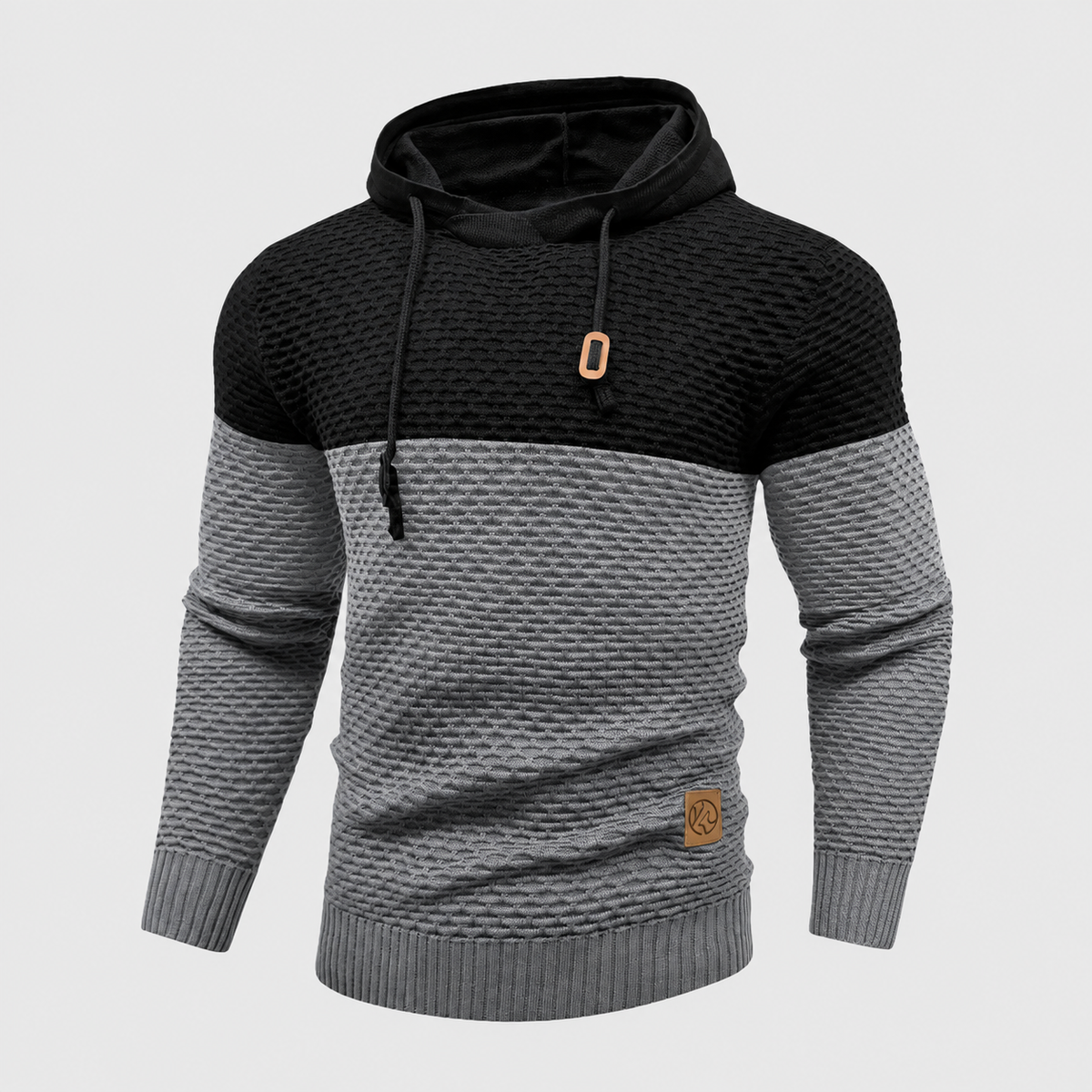 Suéter de punto de tres tonos para hombre | Sudadera con capucha de punto a rayas