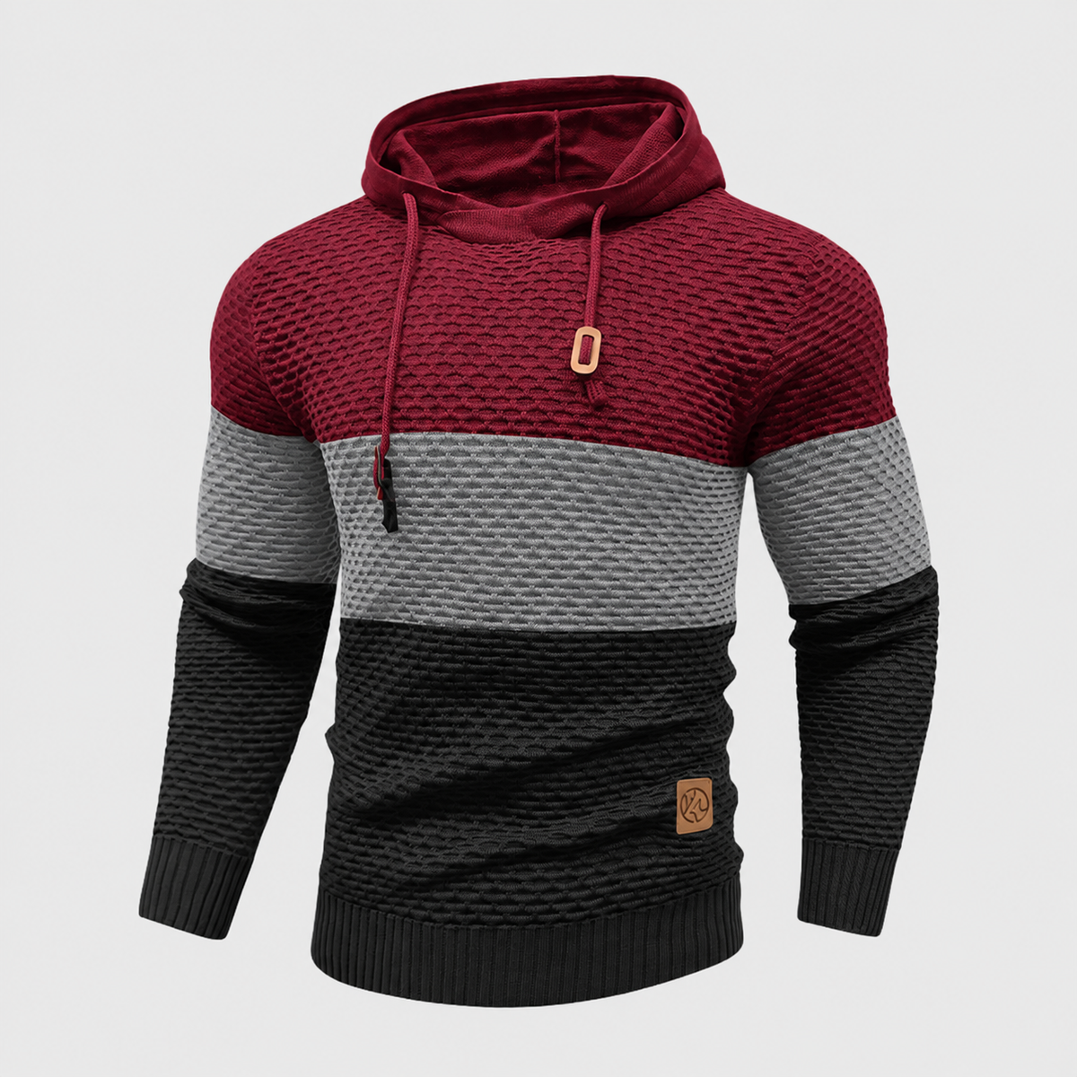 Suéter de punto de tres tonos para hombre | Sudadera con capucha de punto a rayas