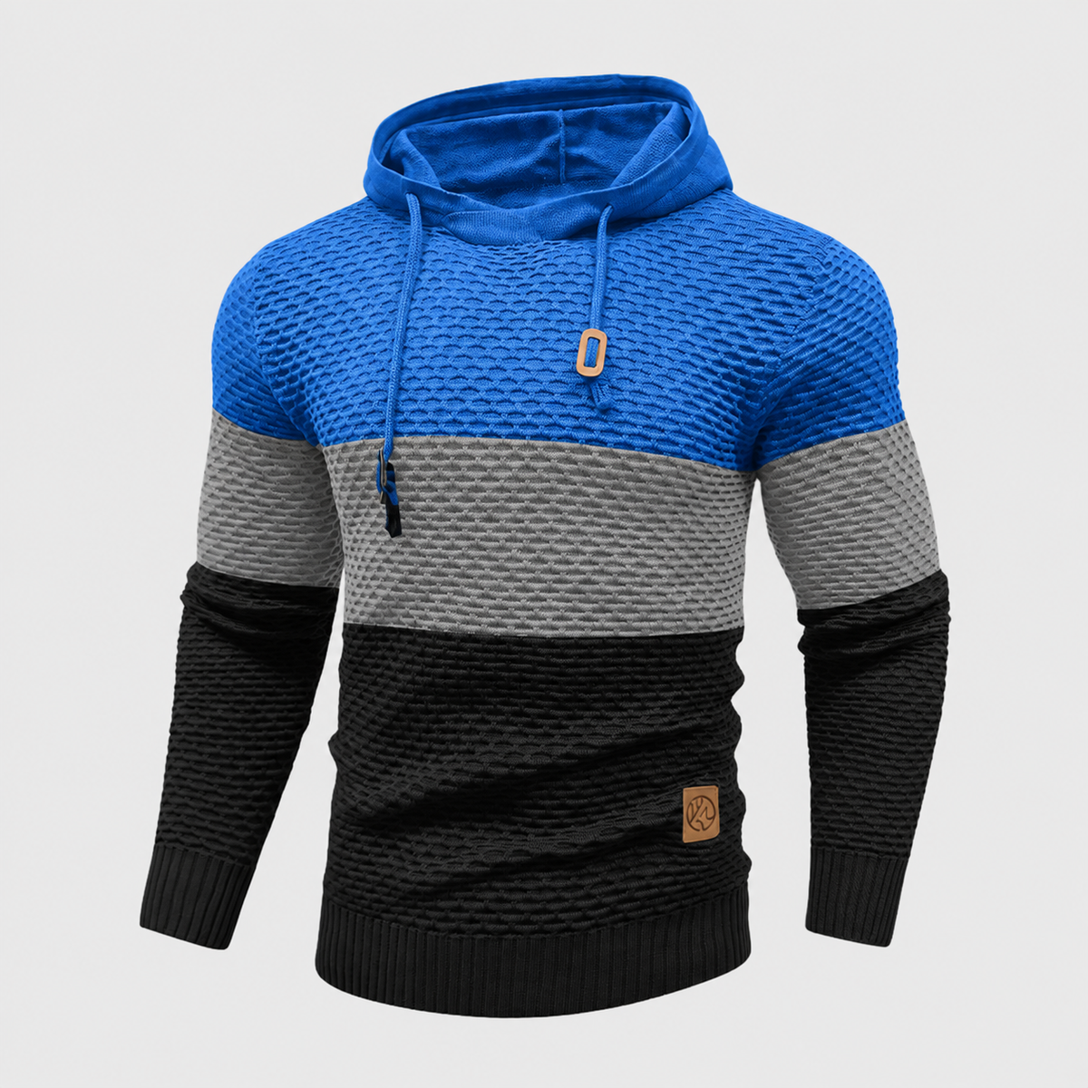 Suéter de punto de tres tonos para hombre | Sudadera con capucha de punto a rayas
