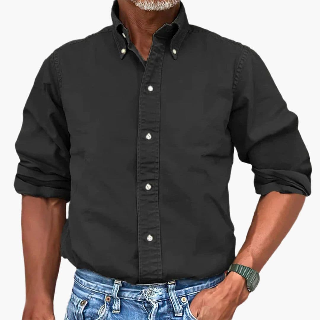 Men's Shirt Washed Effect Long Sleeve Button-Up Casual
