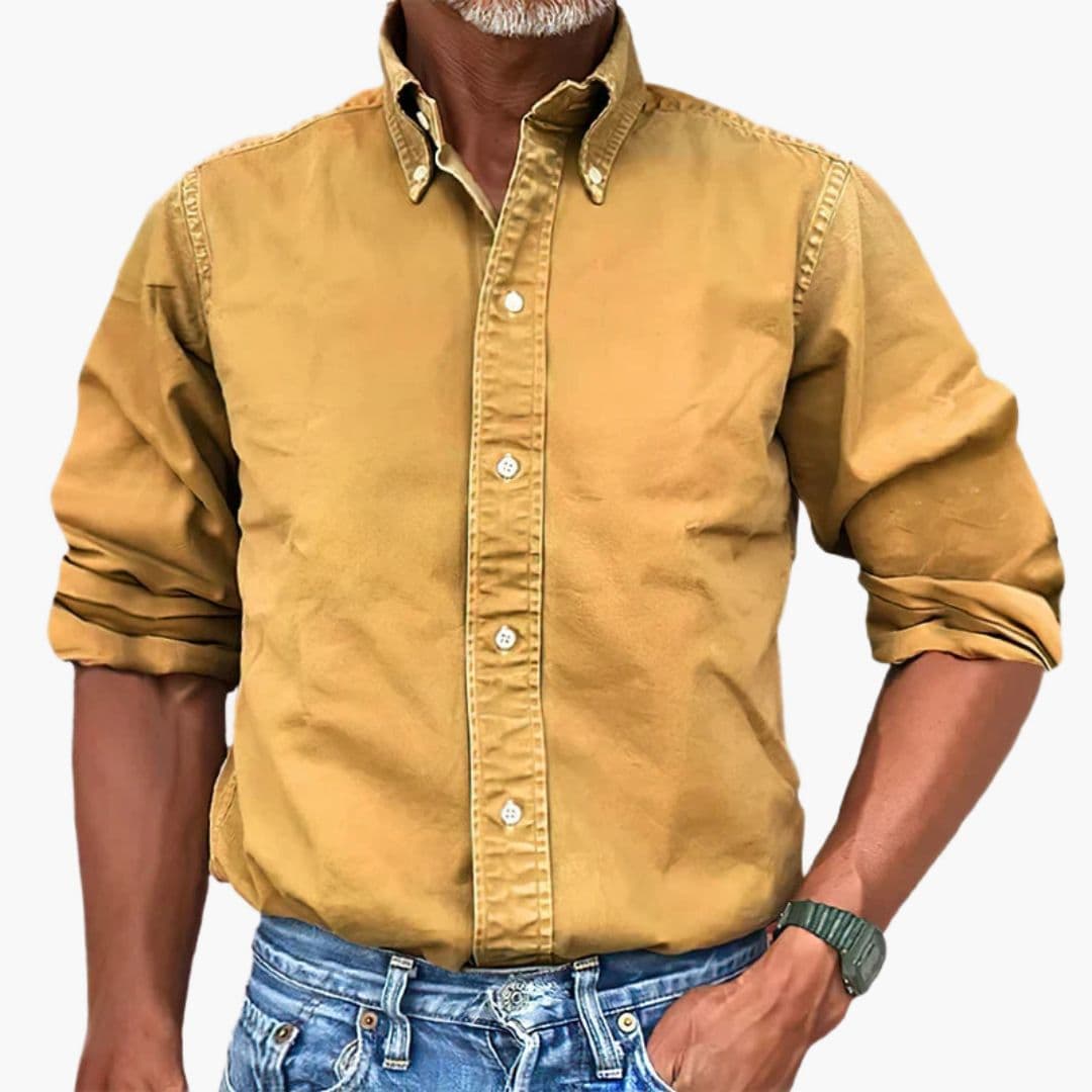 Men's Shirt Washed Effect Long Sleeve Button-Up Casual