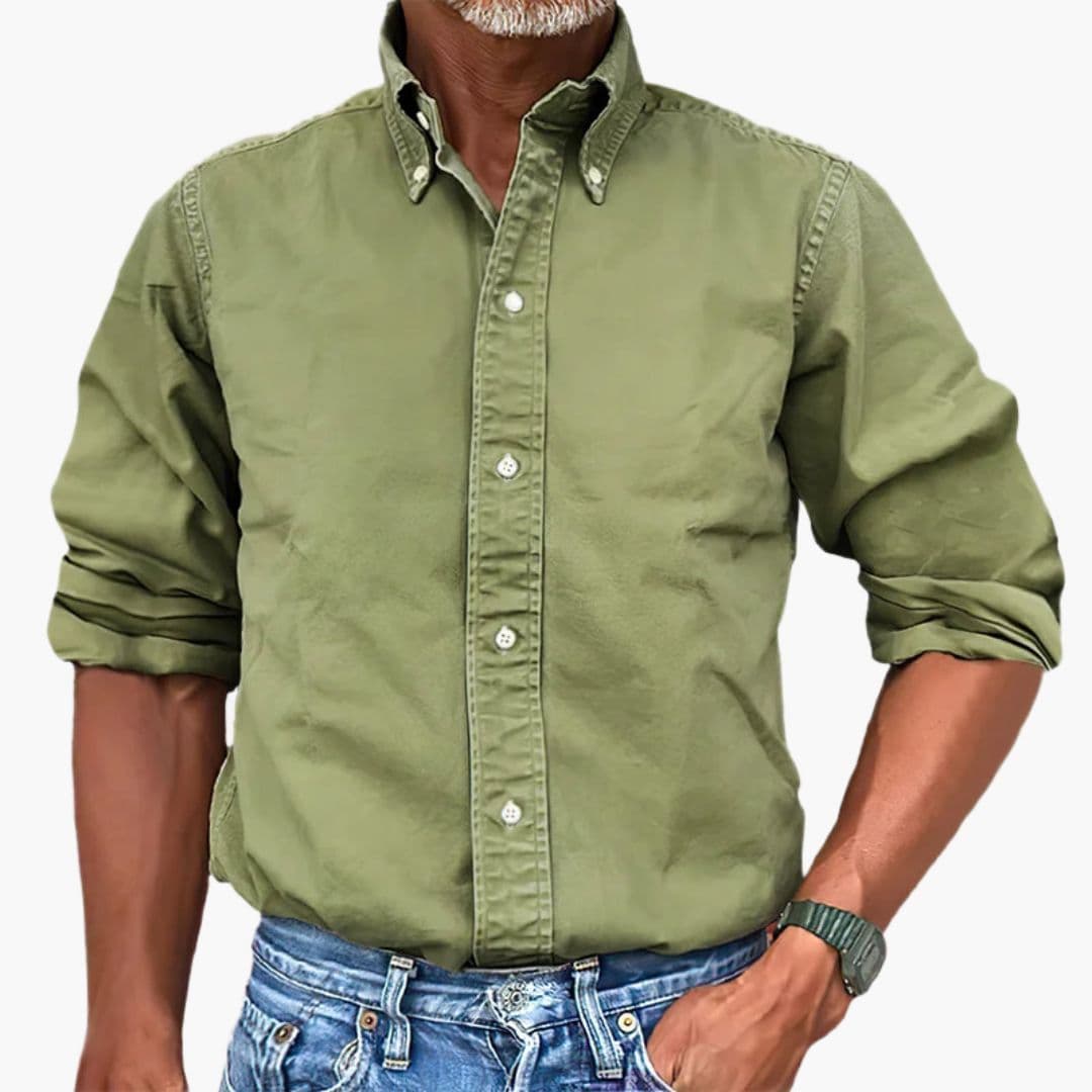 Men's Shirt Washed Effect Long Sleeve Button-Up Casual