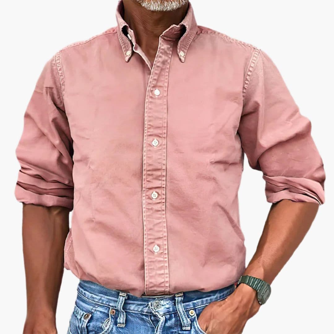 Men's Shirt Washed Effect Long Sleeve Button-Up Casual