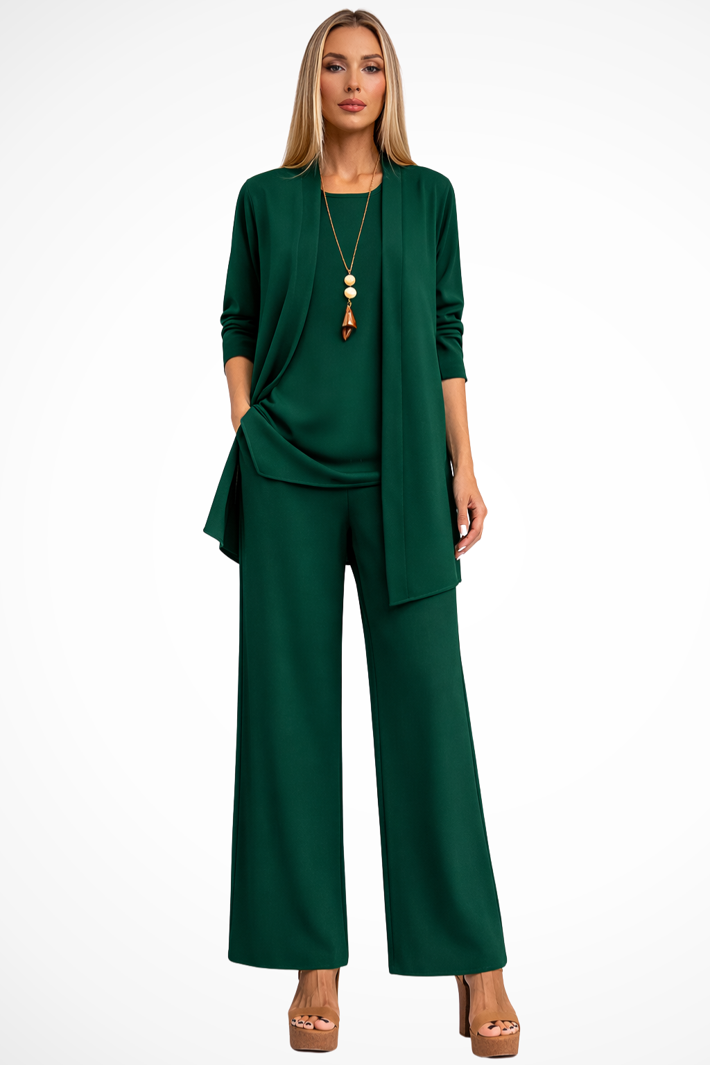 Women's 3-Piece Set Velvet Slim Fit Sleeveless Button-Up Formal