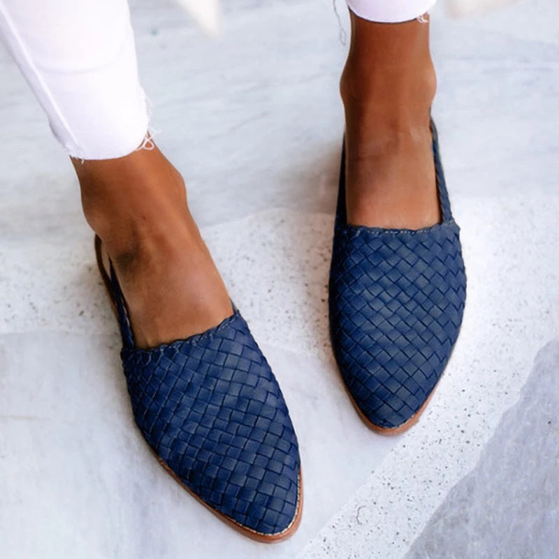 Women's Woven Leather Mules Closed Toe Slip-On Flat