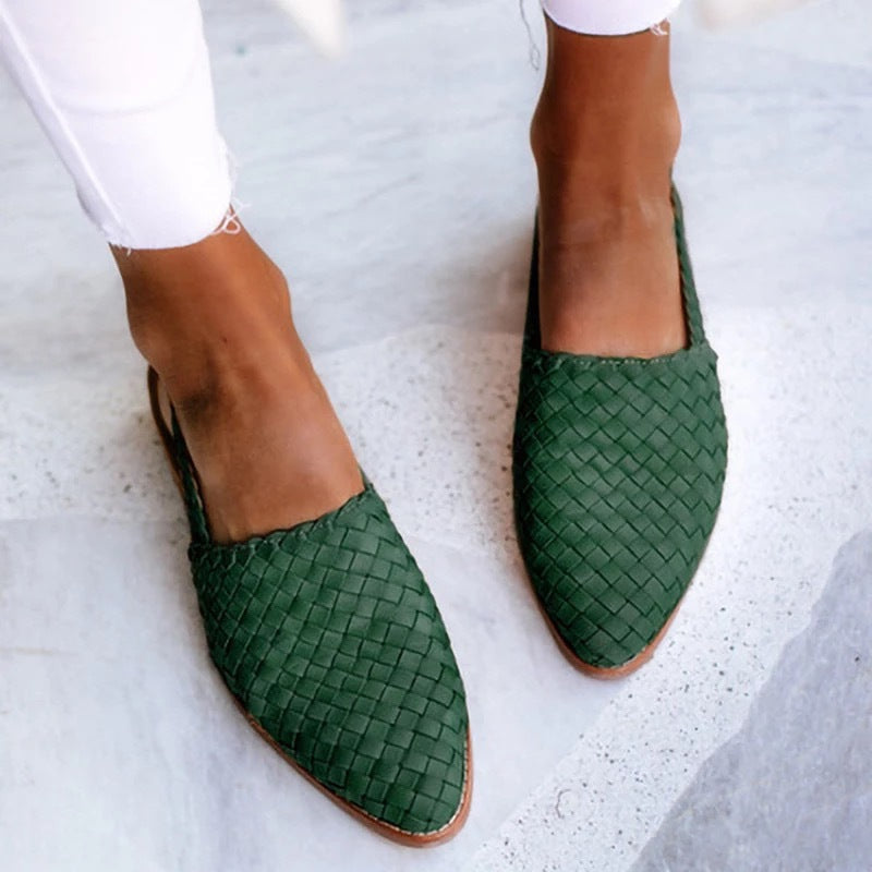 Women's Woven Leather Mules Closed Toe Slip-On Flat