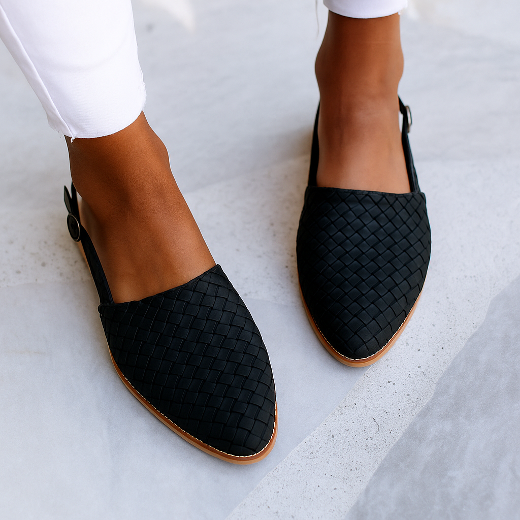 Women's Woven Leather Mules Closed Toe Slip-On Flat