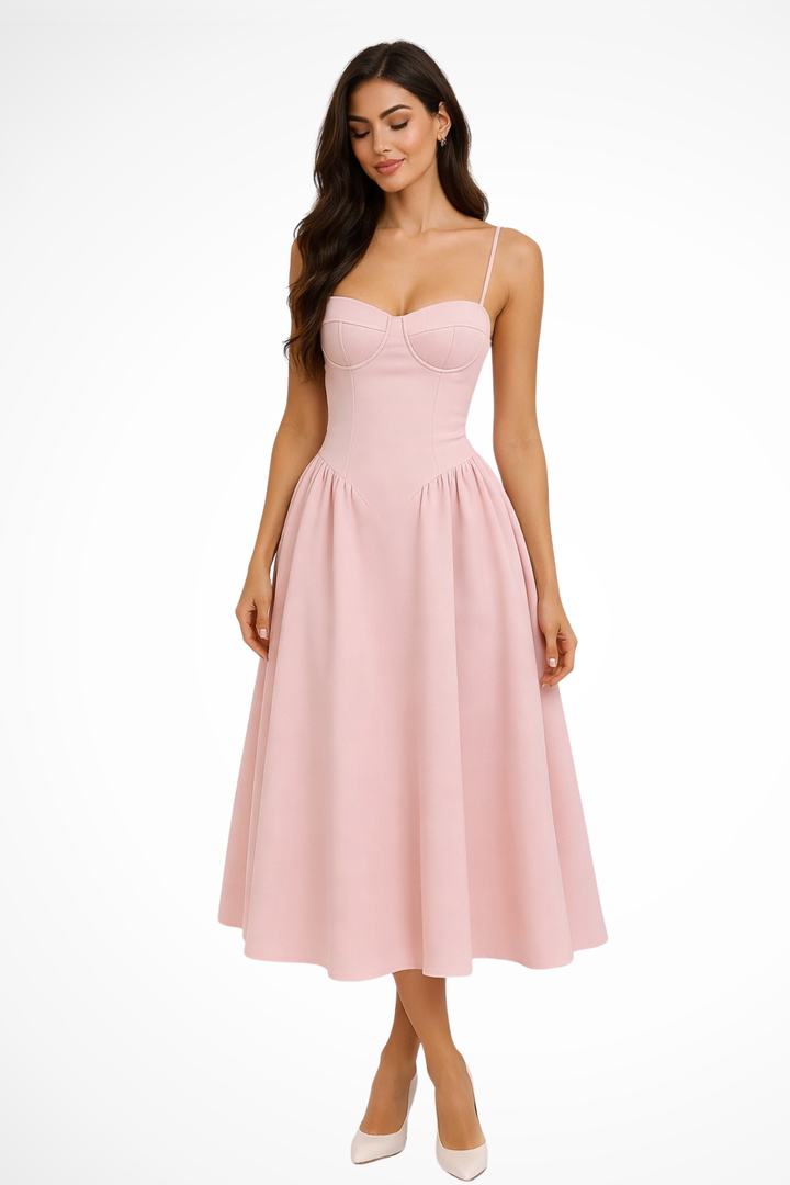 Women's Midi Dress Corset Bodice A-Line Sleeveless Square Neck