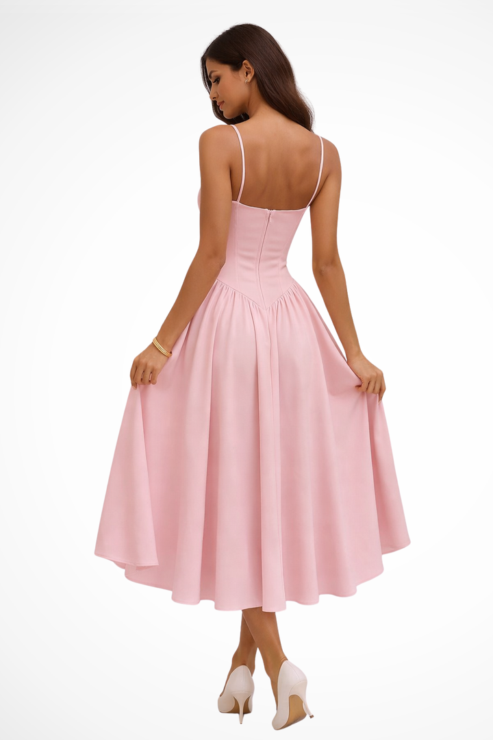 Women's Midi Dress Corset Bodice A-Line Sleeveless Square Neck