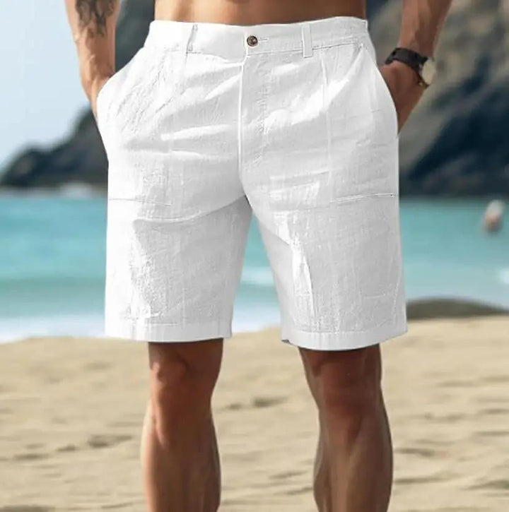 Shorts en lin pour homme, taille élastique avec cordon, coupe décontractée