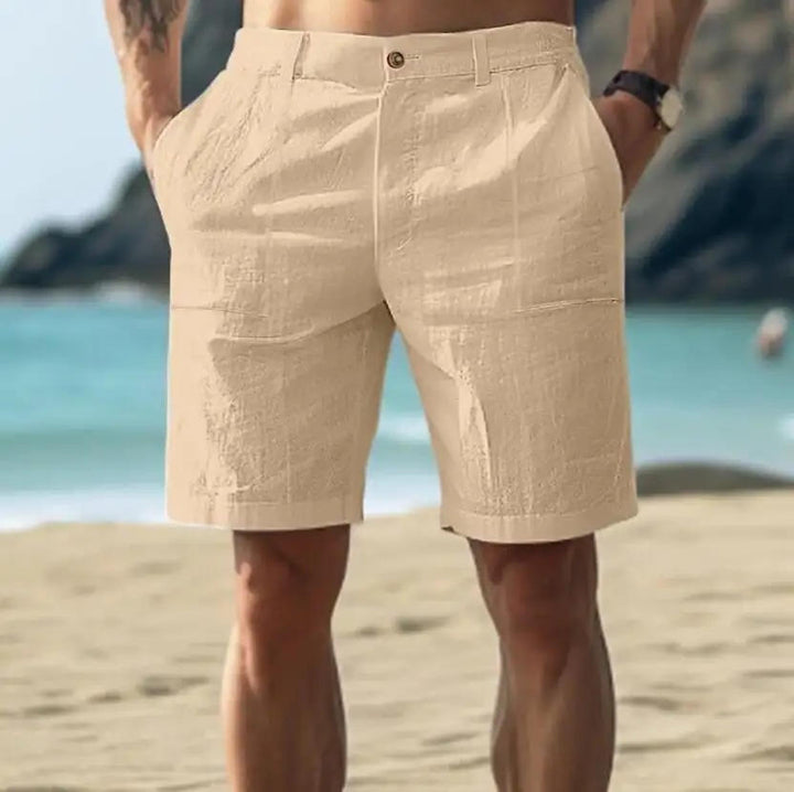 Shorts en lin pour homme, taille élastique avec cordon, coupe décontractée