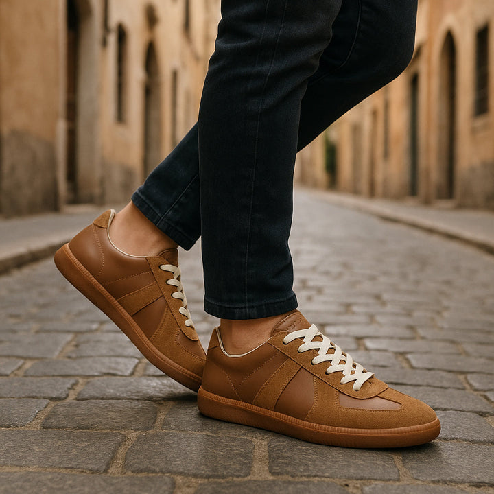 Men's Sneakers Leather Lace Up Non Slip Low Top Casual
