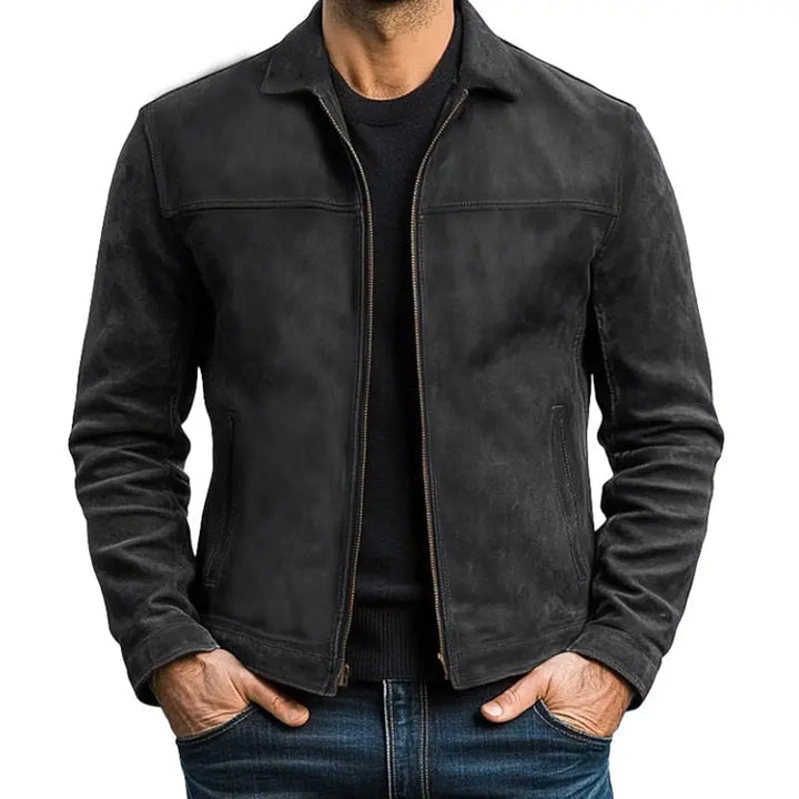 Men's Leather Jacket Biker Style Zip-Up Long Sleeve