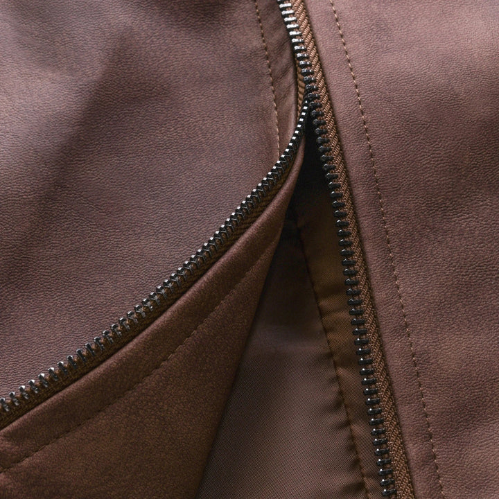 Men's Leather Jacket Biker Style Zip-Up Long Sleeve