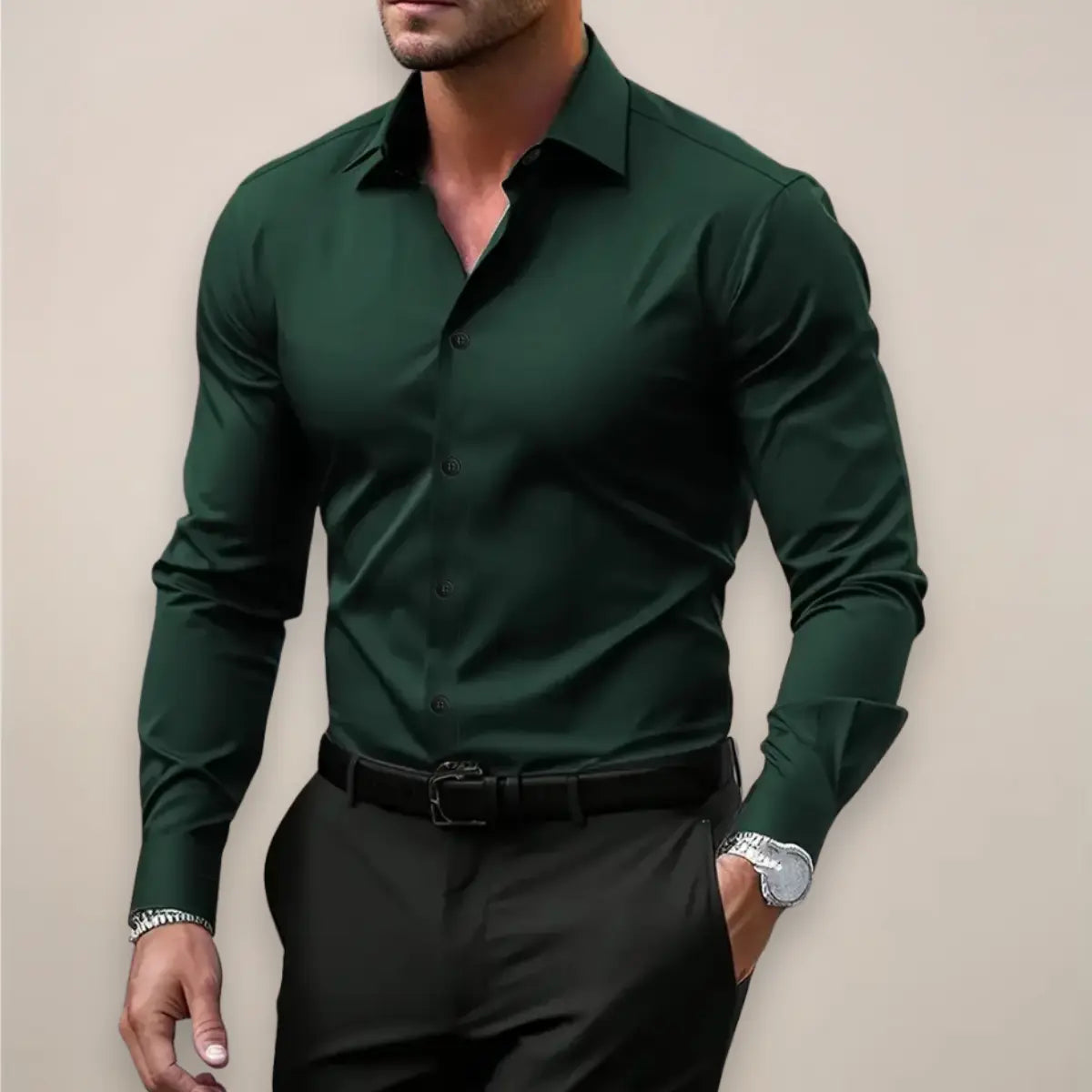 Camisa Oxford para Hombre de Algodón Manga Larga con Botones Cuello Clásico Corte Regular