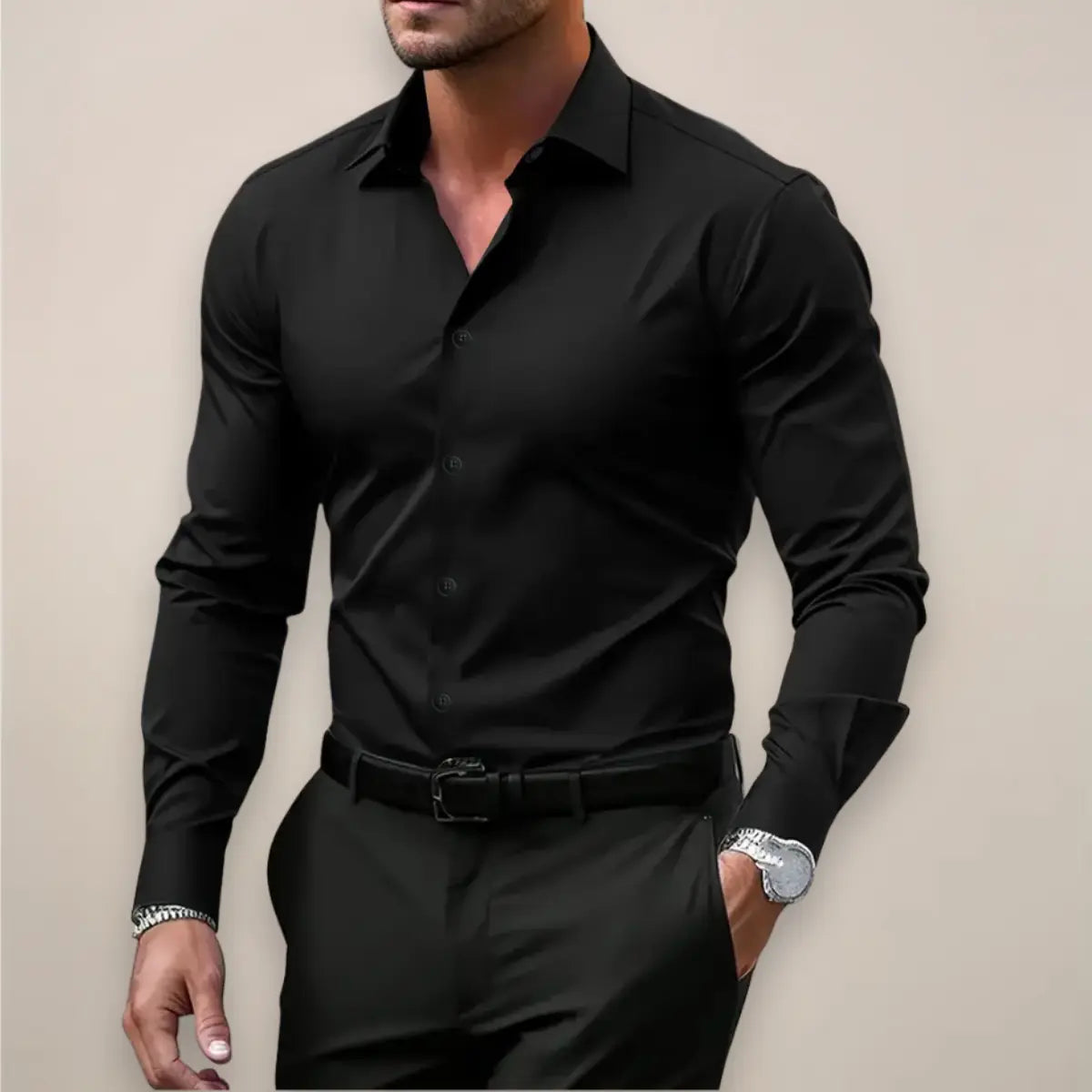 Camisa Oxford para Hombre de Algodón Manga Larga con Botones Cuello Clásico Corte Regular