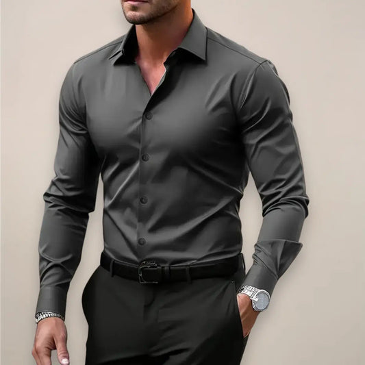 Camisa Oxford para Hombre de Algodón Manga Larga con Botones Cuello Clásico Corte Regular