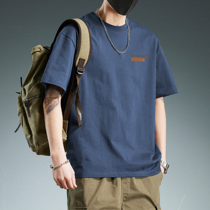 T-shirt homme en coton coupe slim manches courtes col rond imprimé décontracté