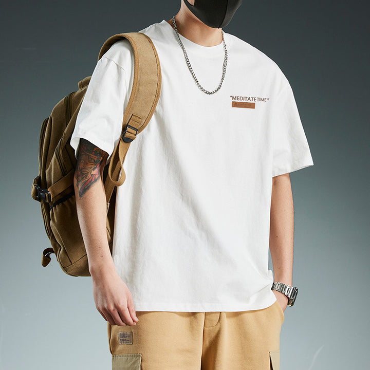 T-shirt homme en coton coupe slim manches courtes col rond imprimé décontracté