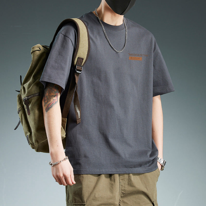 T-shirt homme en coton coupe slim manches courtes col rond imprimé décontracté