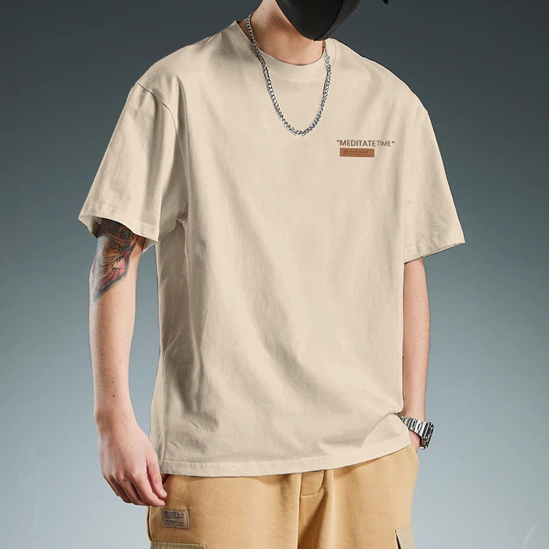 T-shirt homme en coton coupe slim manches courtes col rond imprimé décontracté