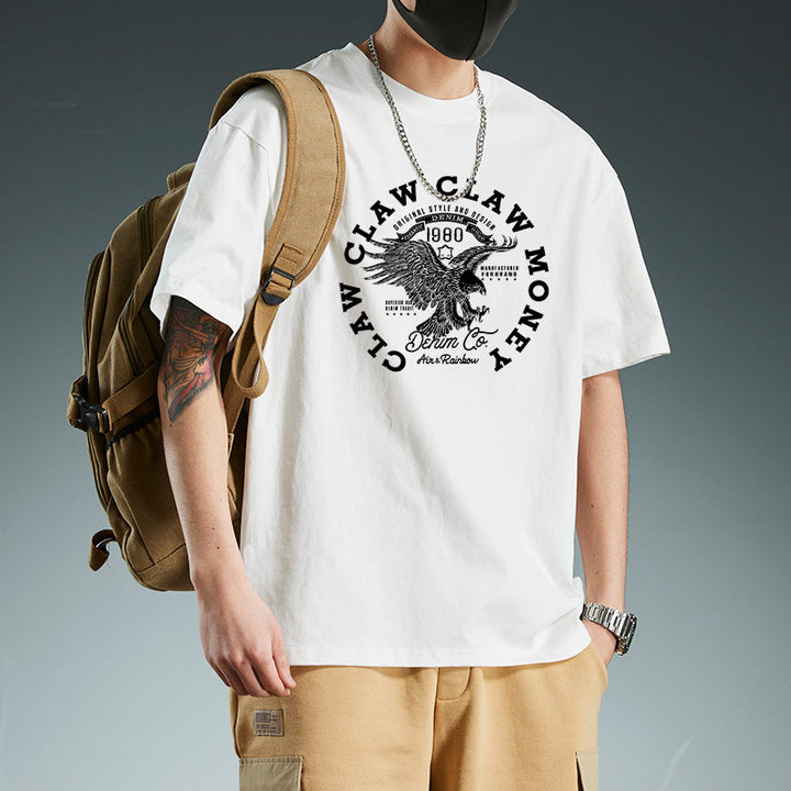 Camiseta para hombre de algodón estampada, ajuste slim, manga corta, cuello redondo, casual