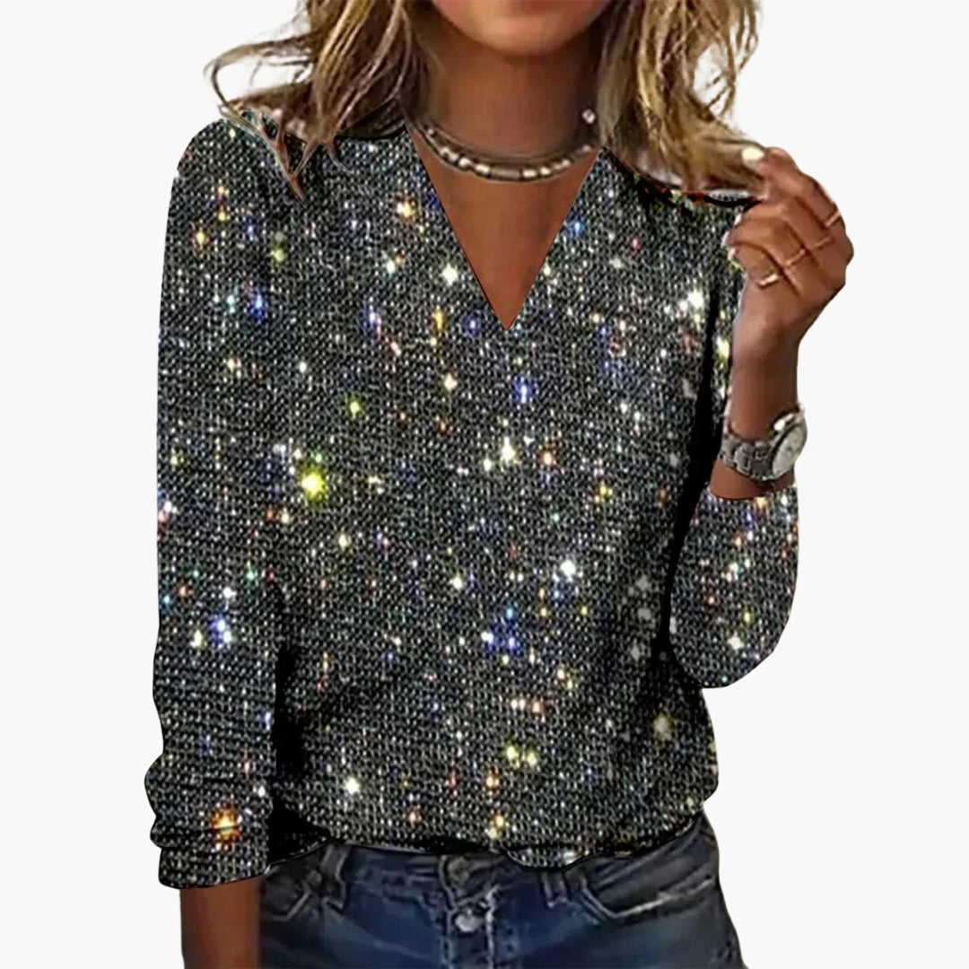 Women's Sweater Sequin V-Neck Long Sleeve Regular Fit Party