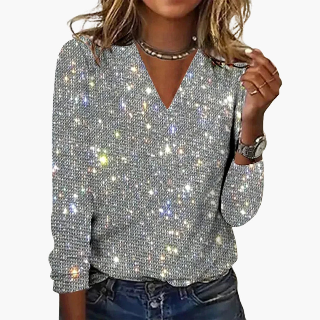 Women's Sweater Sequin V-Neck Long Sleeve Regular Fit Party